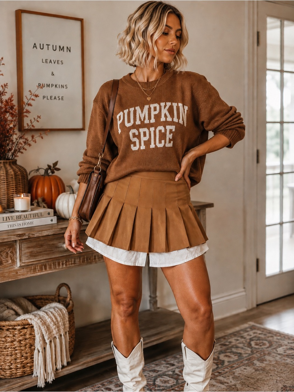 Women's Pleated Camel Skirt - 706